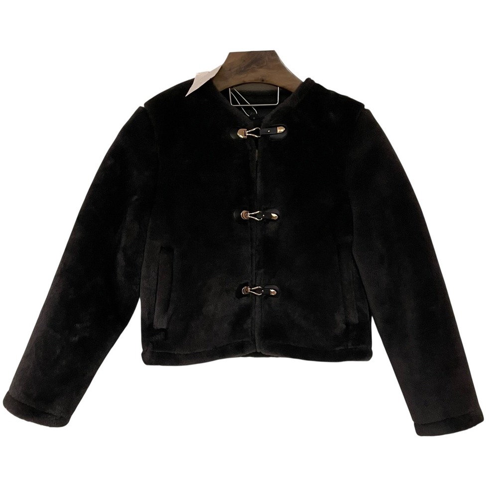 Zara Womens Double Faced Faux Fur Toggle Crop Jacket Brown Cozy Luxury Minimal S - Picture 3 of 16